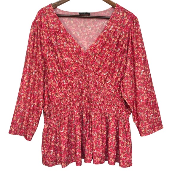 Lane Bryant Floral Print Smocked Peplum Blouse Top Plus Size 22/24 Red‎ Y2K - Picture 1 of 10